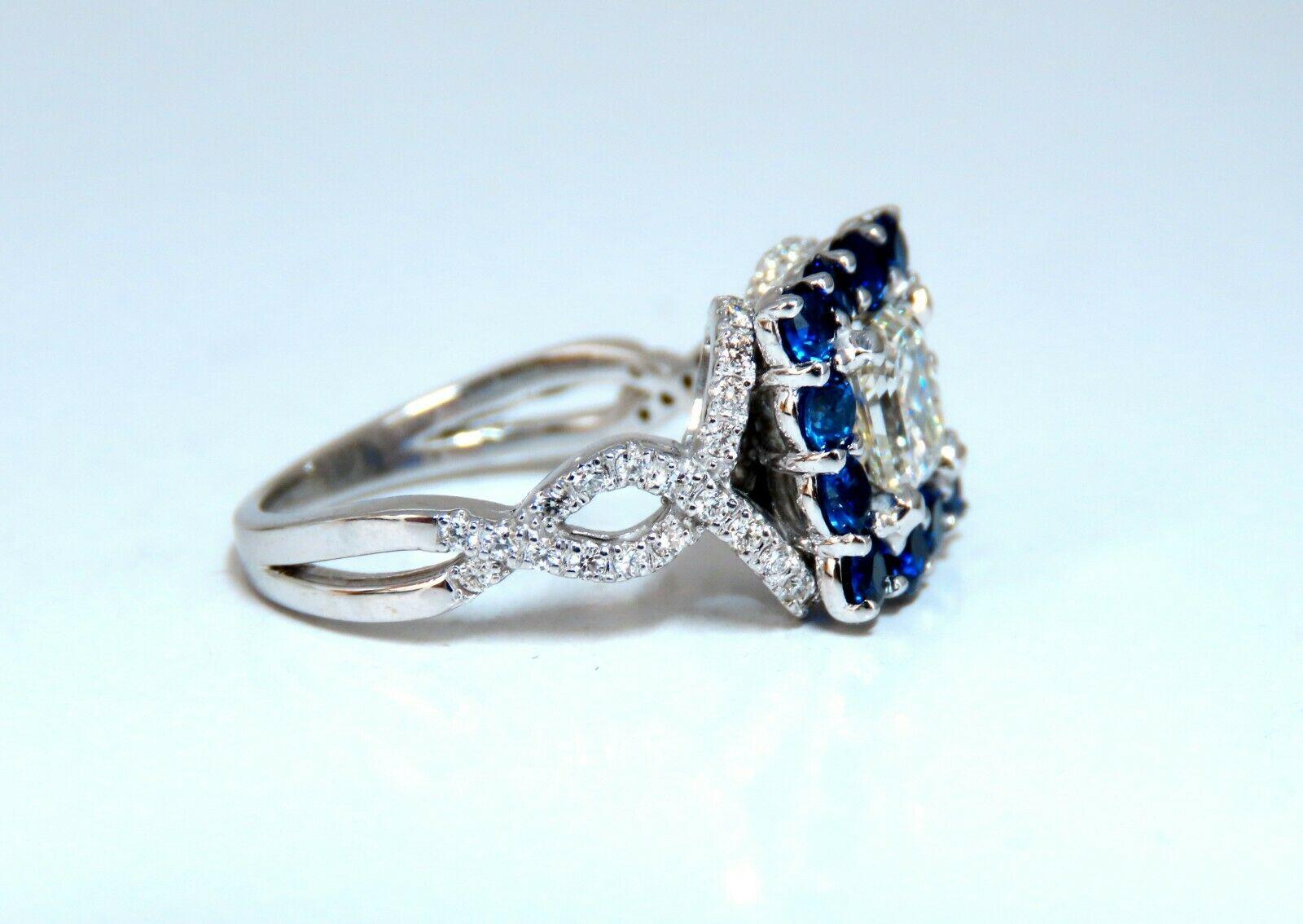 Women's or Men's GIA Certified 1.20 Carat Natural Asscher Cut Diamond Ring 14 Karat Sapphire Halo For Sale