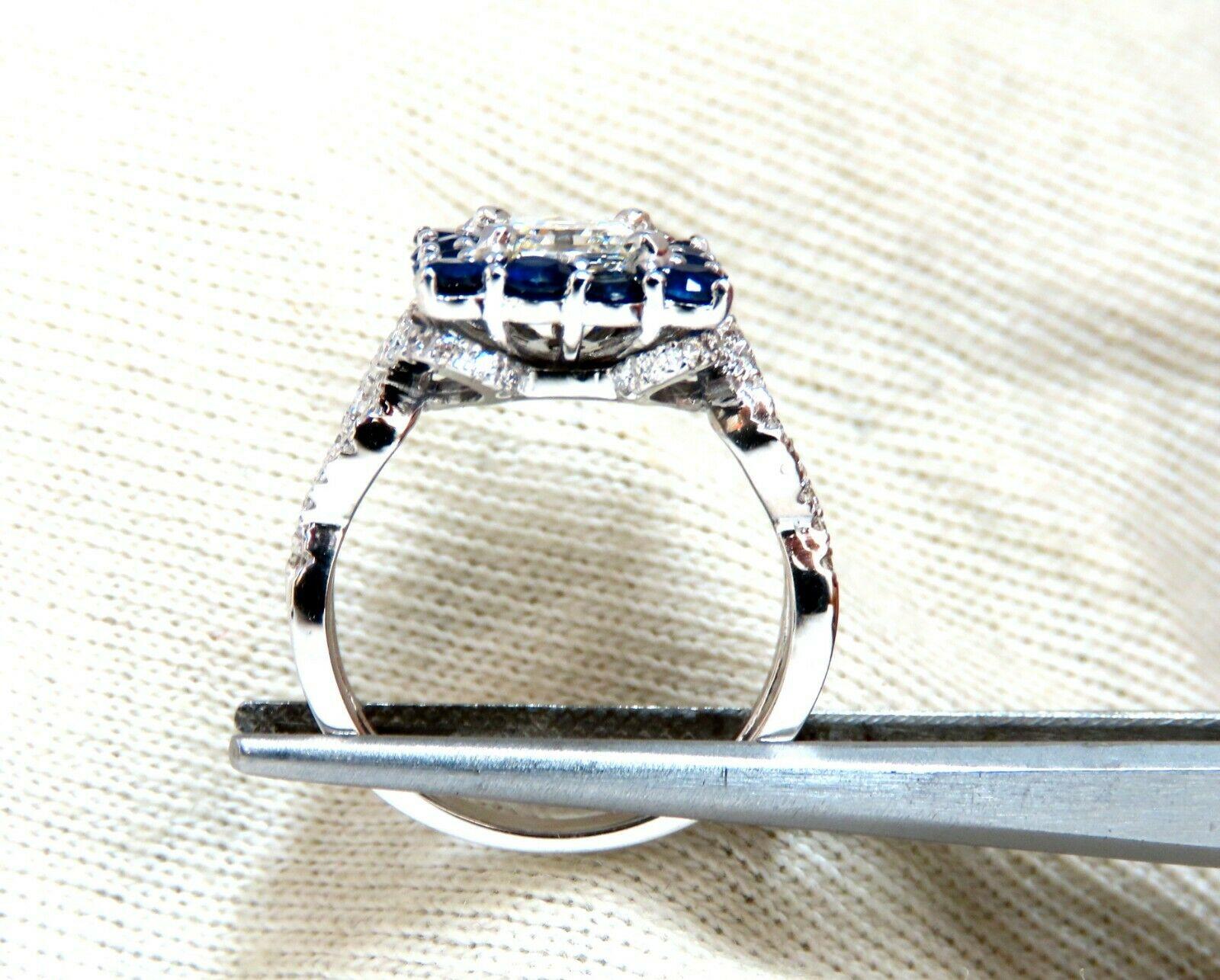 GIA Certified 1.20 Carat Natural Asscher Cut Diamond Ring 14 Karat Sapphire Halo For Sale 1