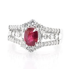 GIA Certified 1.20 Carat Natural Untreated Ruby and Diamond Ring Set in Platinum
