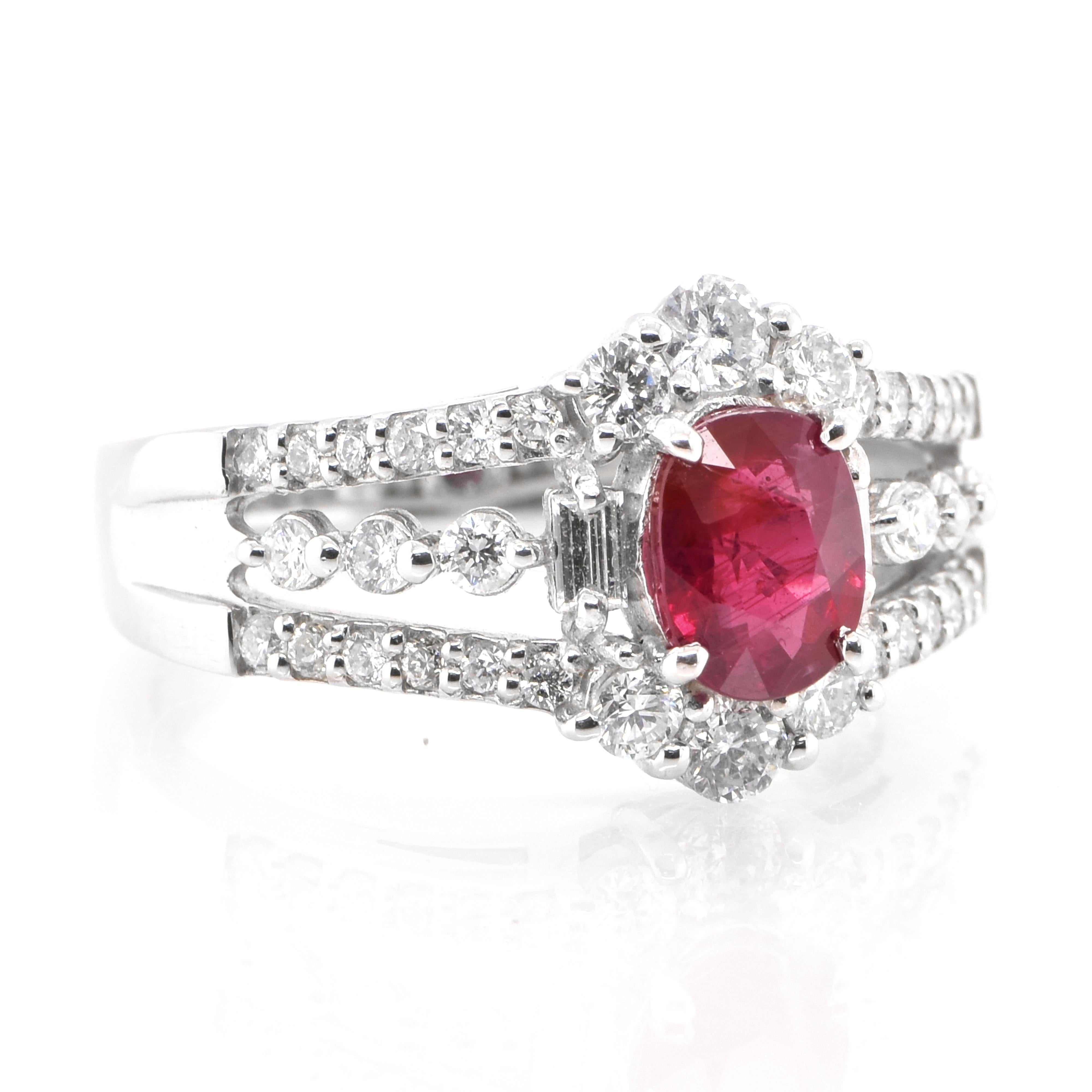 Modern GIA Certified 1.20 Carat Natural Untreated Ruby and Diamond Ring Set in Platinum For Sale