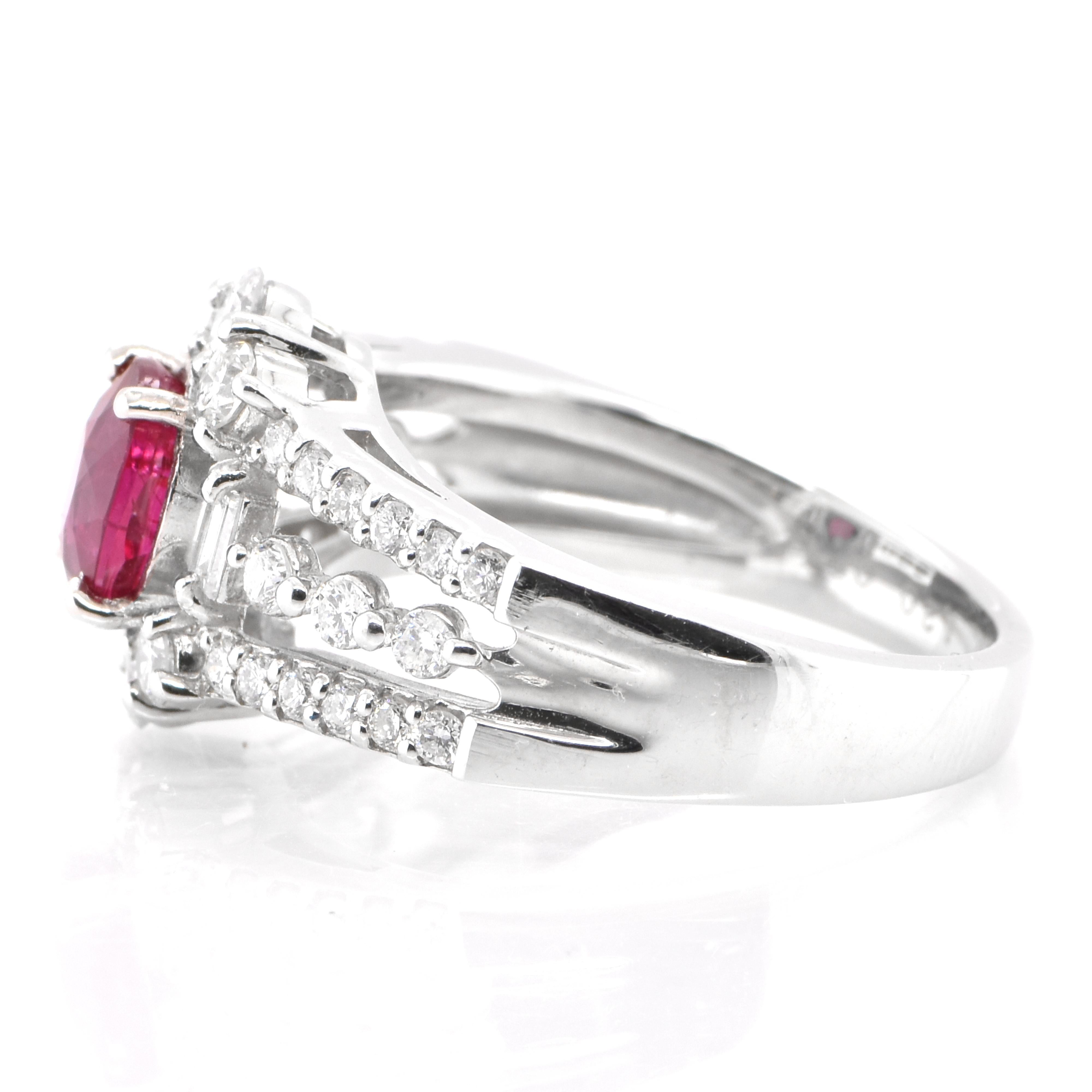 Oval Cut GIA Certified 1.20 Carat Natural Untreated Ruby and Diamond Ring Set in Platinum For Sale