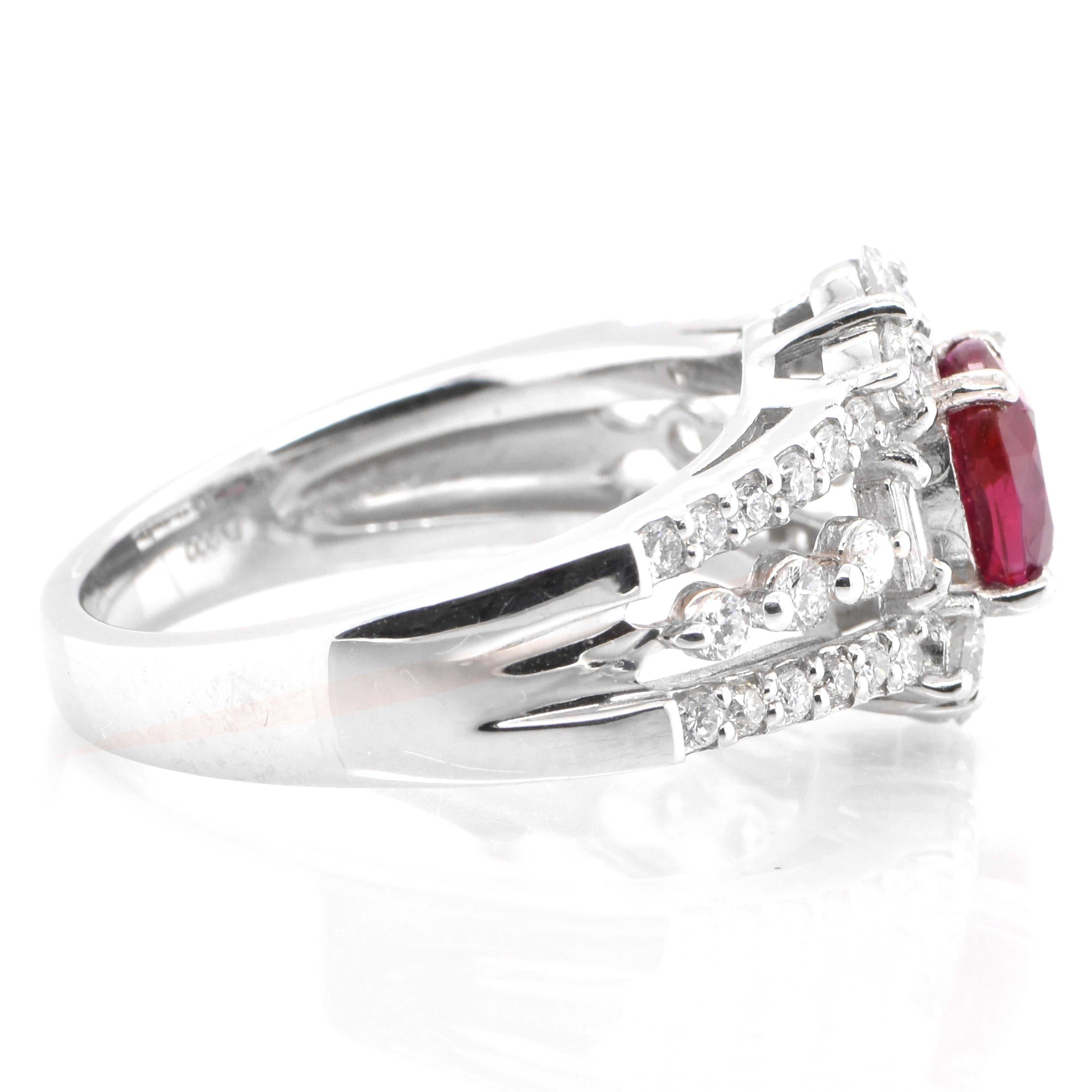 GIA Certified 1.20 Carat Natural Untreated Ruby and Diamond Ring Set in Platinum In New Condition For Sale In Tokyo, JP