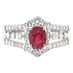 GIA Certified 1.20 Carat Natural Untreated Ruby and Diamond Ring Set in Platinum
