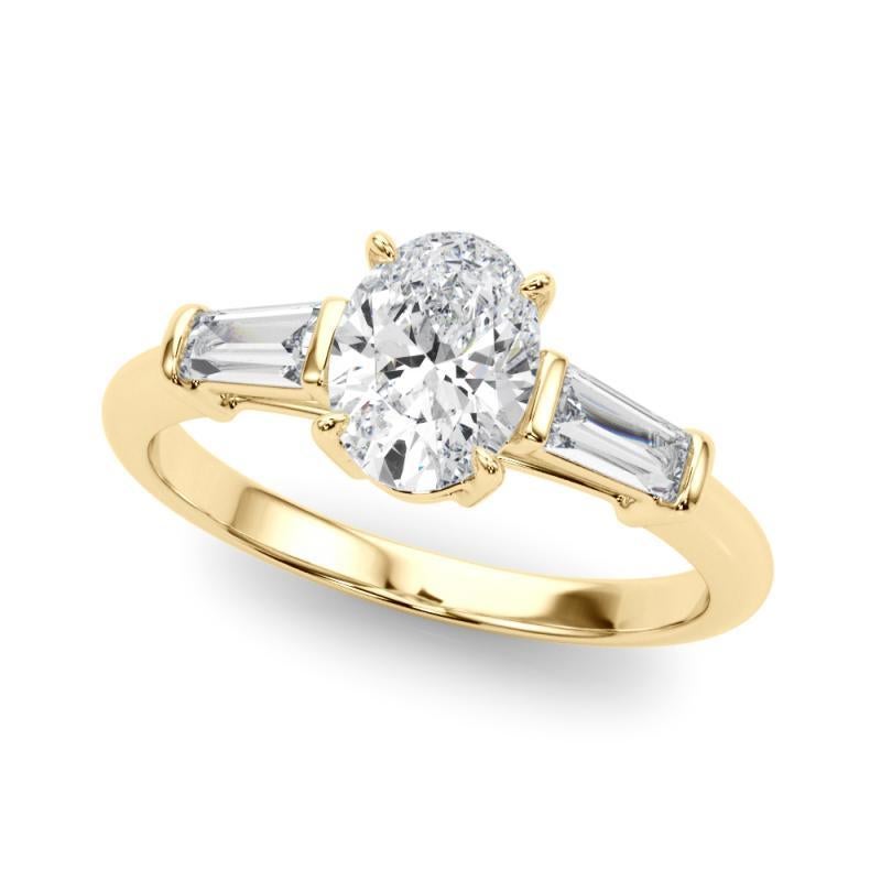 GIA-zertifizierter 1,20 Karat ovaler & Baguette klassischer 3-Stein Diamantring (Ovalschliff) im Angebot