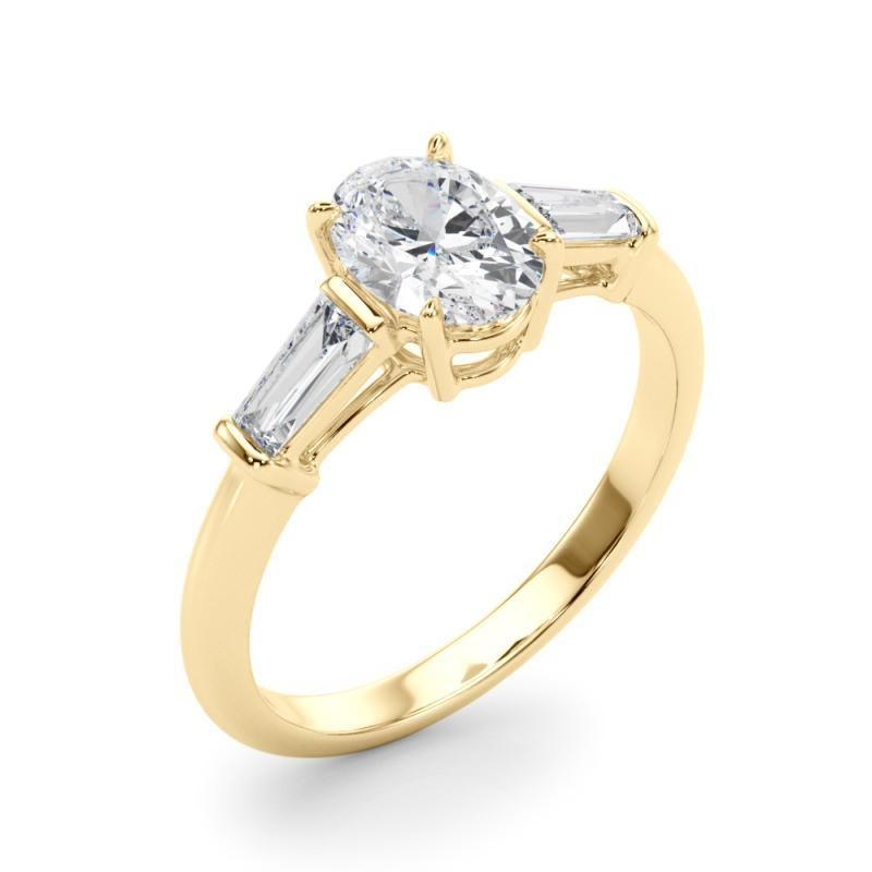 GIA-zertifizierter 1,20 Karat ovaler & Baguette klassischer 3-Stein Diamantring Damen im Angebot