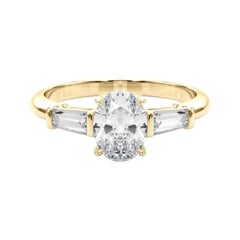 Anello classico a tre pietre con diamante ovale e baguette certificato GIA da 1,20 carati