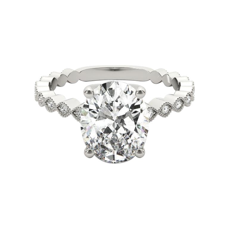 GIA Certificato 1,20 Carati Oval Bezel Milgrain Band  Anello con diamante in vendita