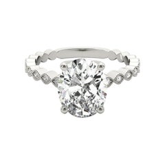 GIA Certified 1.20 Carat Oval Bezel Milgrain Band  Diamond Ring