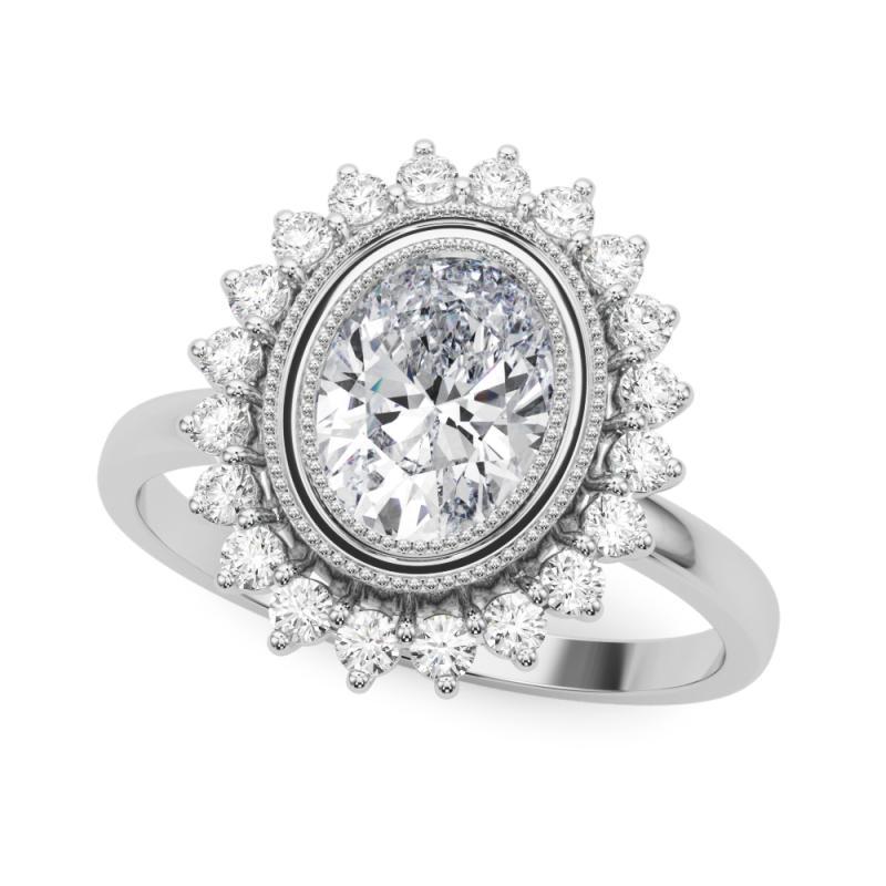 Oval Cut GIA Certified 1.20 Carat Oval Cluster Vintage Flower Platinum Diamond Ring For Sale