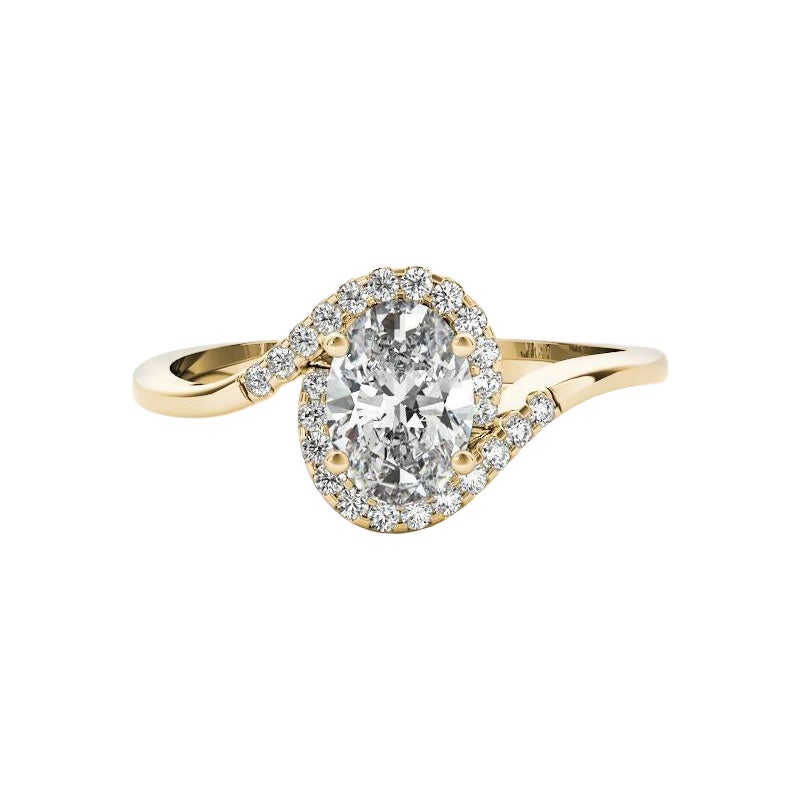 Bague à diamant certifié GIA 1.20 carat ovale Halo Curved Bypass Shank