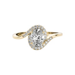 GIA zertifiziert 1,20 Karat Oval Halo Curved Bypass Shank Diamantring