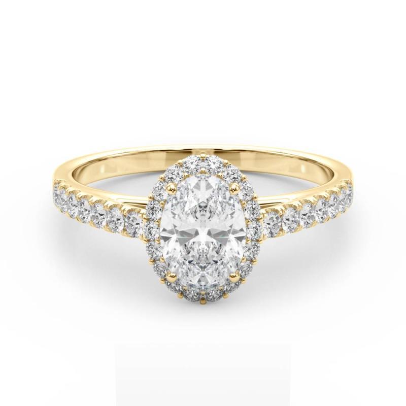 GIA Certified 1.20 Carat Oval Halo Pave 18K Yellow Gold Diamond Ring