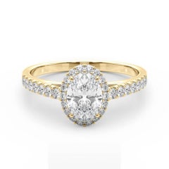 GIA Certified 1.20 Carat Oval Halo Pave 18K Yellow Gold Diamond Ring