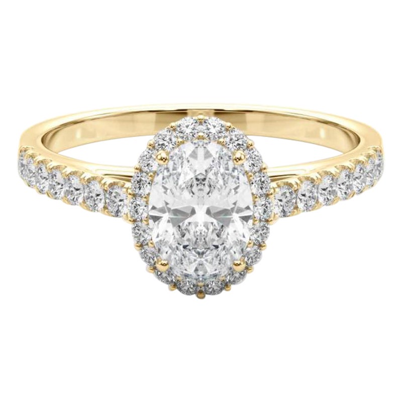 GIA zertifiziert 1,20 Karat Oval Halo Pave 18K Gelbgold Diamantring