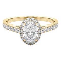 GIA zertifiziert 1,20 Karat Oval Halo Pave 18K Gelbgold Diamantring