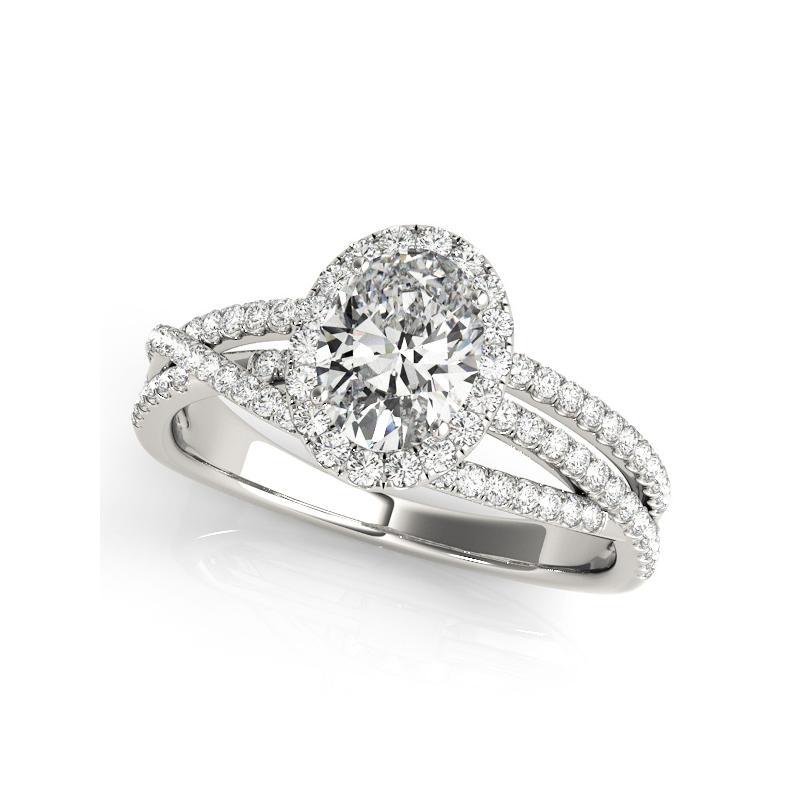 Taille ovale GIA Certified 1.20 Carat Oval Halo Triple Pave Band Diamond Ring en vente