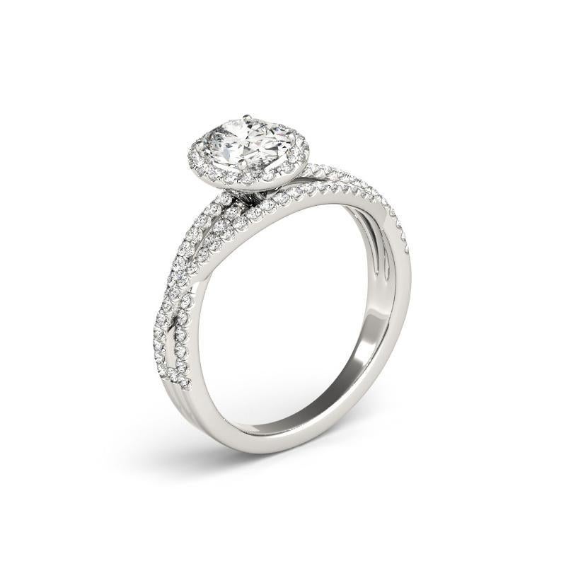 GIA Certified 1.20 Carat Oval Halo Triple Pave Band Diamond Ring Pour femmes en vente