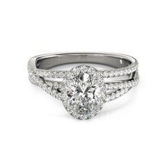 GIA Certified 1.20 Carat Oval Halo Triple Pave Band Diamond Ring