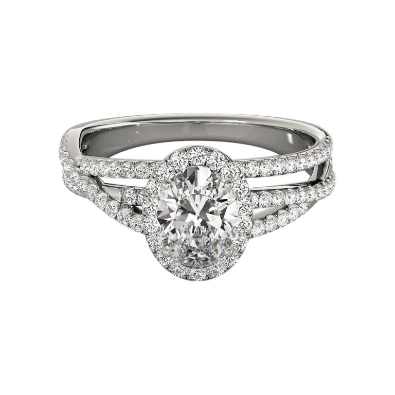 GIA Certified 1.20 Carat Oval Halo Triple Pave Band Diamond Ring