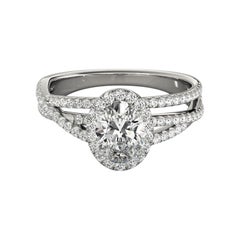 GIA Certified 1.20 Carat Oval Halo Triple Pave Band Diamond Ring