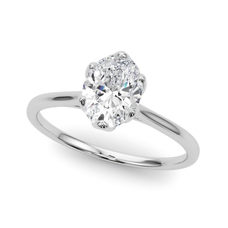 Taglio ovale Anello con diamante solitario ovale a tulipano da cattedrale certificato GIA da 1,20 carati in vendita