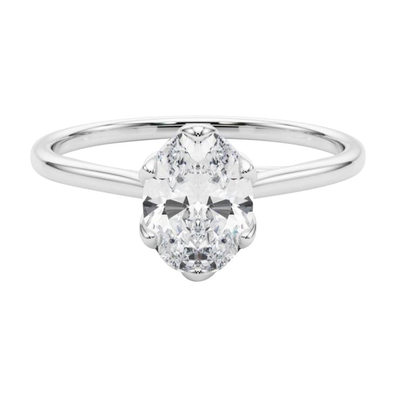 Anello con diamante solitario ovale a tulipano da cattedrale certificato GIA da 1,20 carati in vendita
