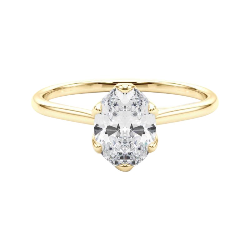 Anello con diamante solitario ovale a tulipano da cattedrale certificato GIA da 1,20 carati
