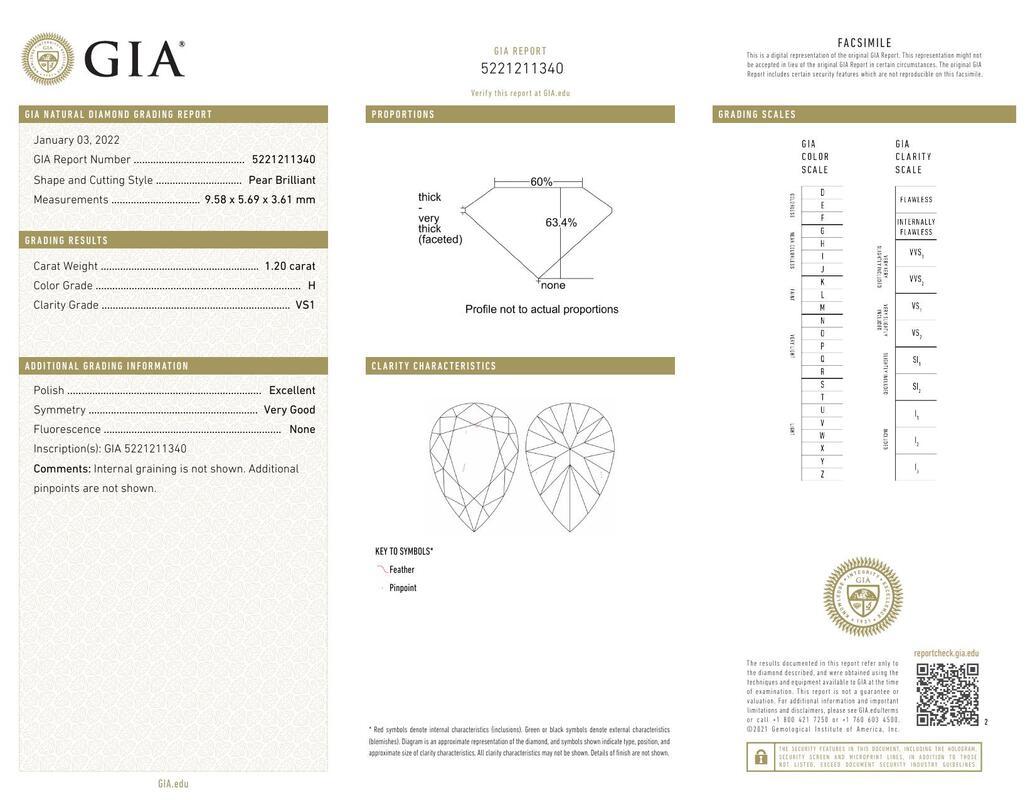 Contemporaneo GIA Certified 1,20 Carat Pear Halo Cluster Anello con diamanti in oro bianco 18K in vendita