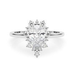 Bague à diamant en or blanc 18 carats certifiée GIA de 1,20 carat en forme de halo de poire