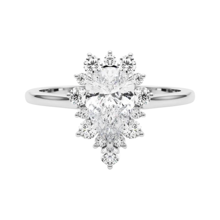 Bague à diamant en or blanc 18 carats certifiée GIA de 1,20 carat en forme de halo de poire