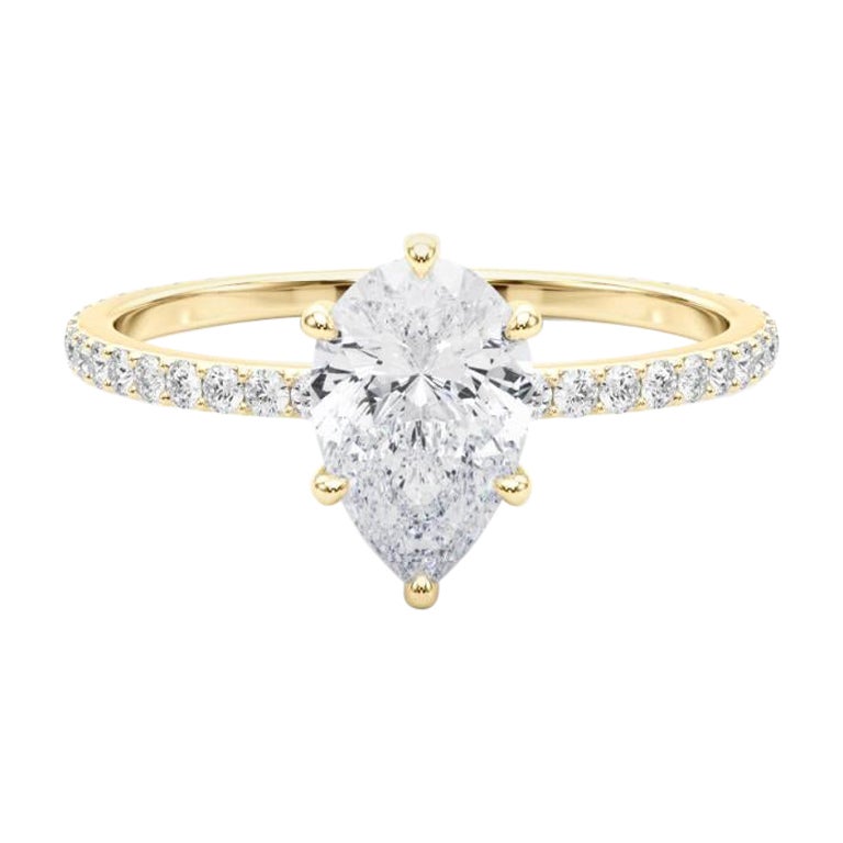 GIA Certified 1.20 Carat Pear Hidden Halo Pave Band Yellow Gold Diamond Ring en vente