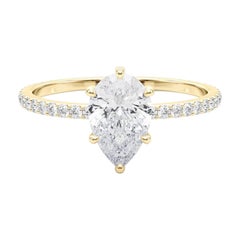 GIA Certified 1.20 Carat Pear Hidden Halo Pave Band Yellow Gold Diamond Ring