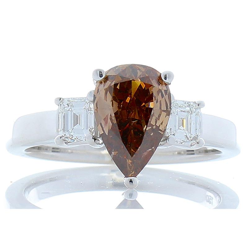 Pear Cut GIA Certified 1.20 Carat Pear Shaped Fancy Brown Diamond Cocktail Ring