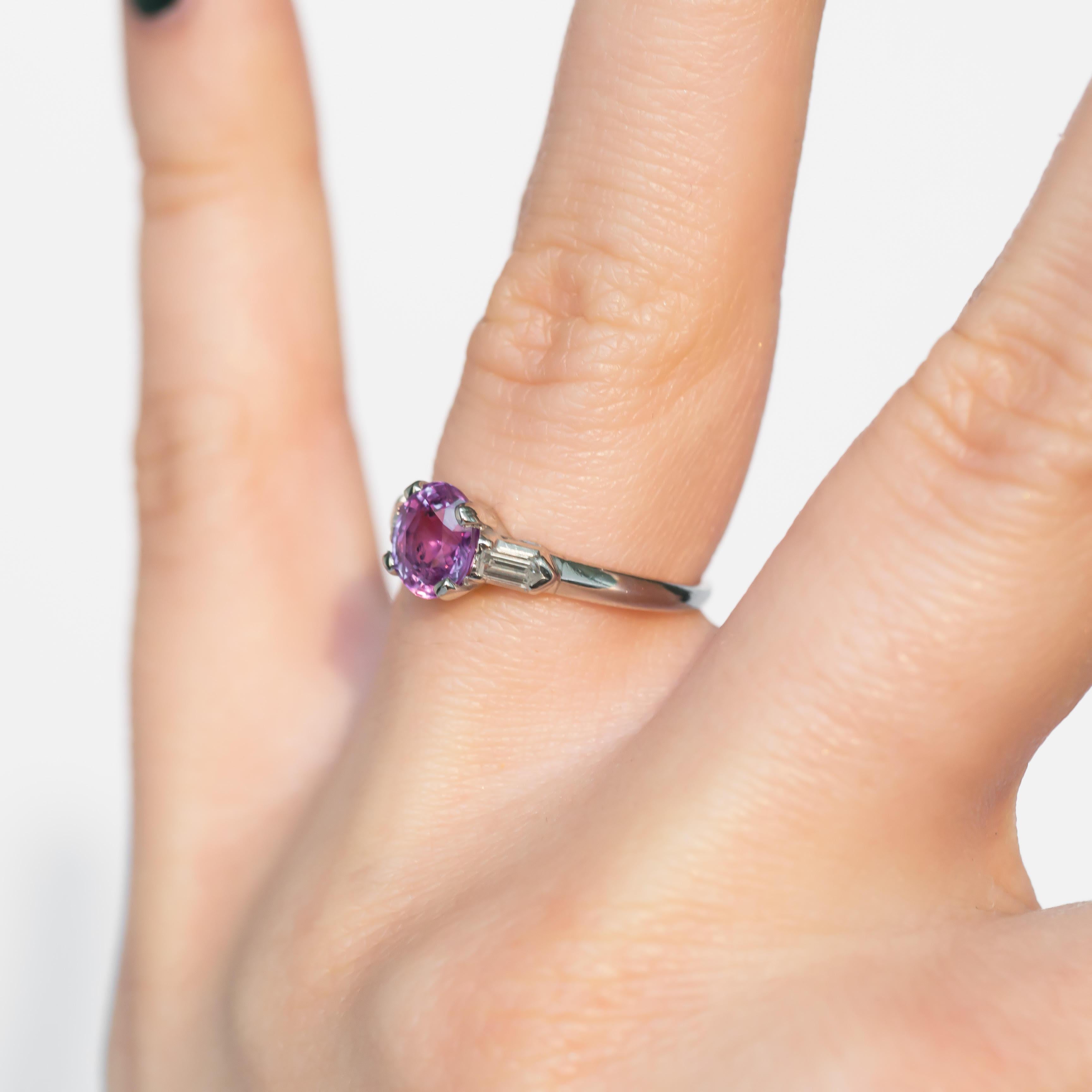 GIA Certified 1.20 Carat Purple-Pink Sapphire Platinum Engagement Ring 2