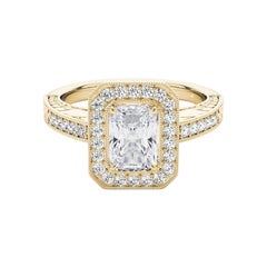 Bague à diamant ajouré certifiée GIA de 1,20 carat avec halo radiant gravé