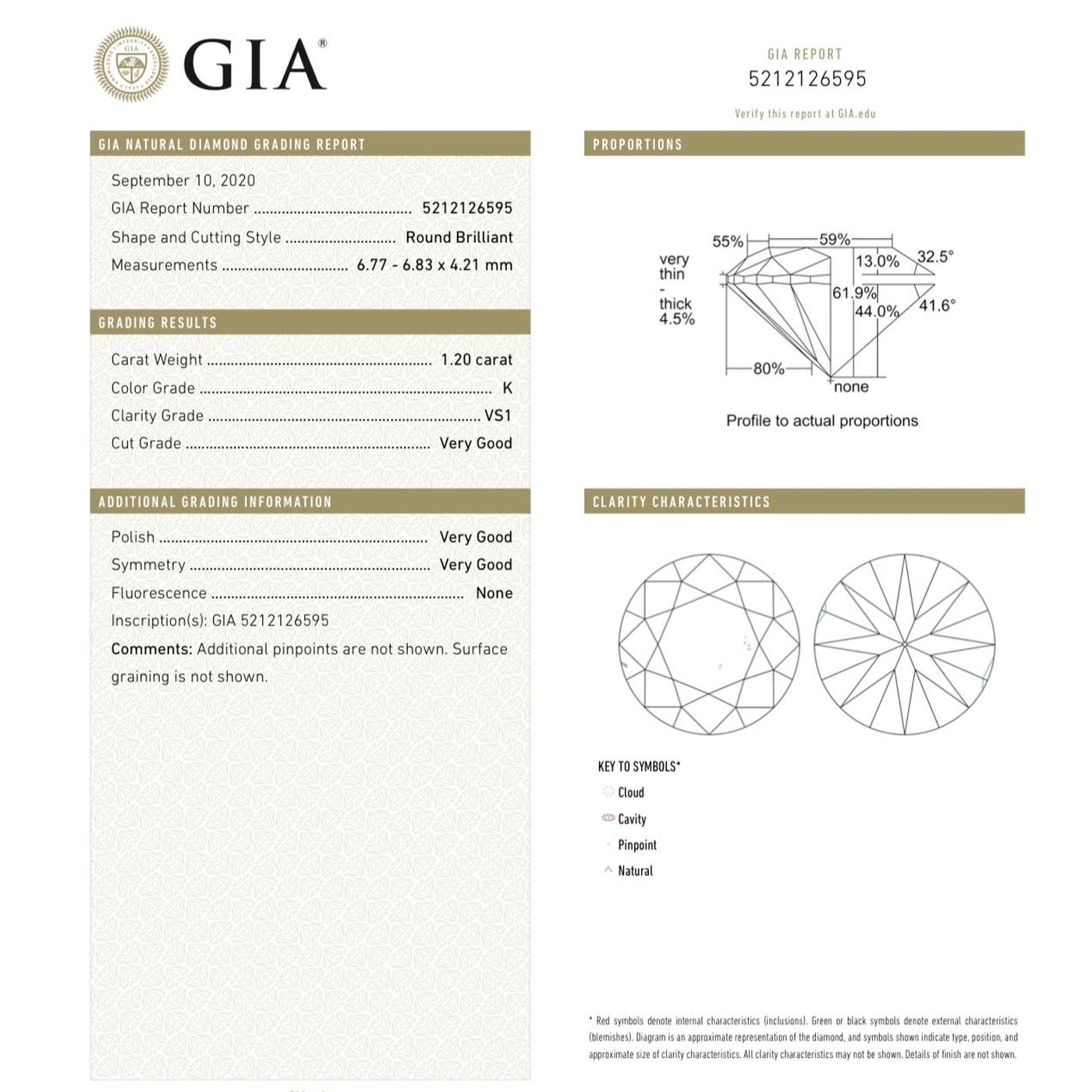 Bague de fiançailles solitaire en or 14 carats avec diamant taille ronde de 1,20 carat certifié par le GIA Bon état - En vente à Aventura, FL