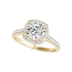 GIA Certified 1.20 Carat Round Halo Cathedral Vintage Diamond Ring
