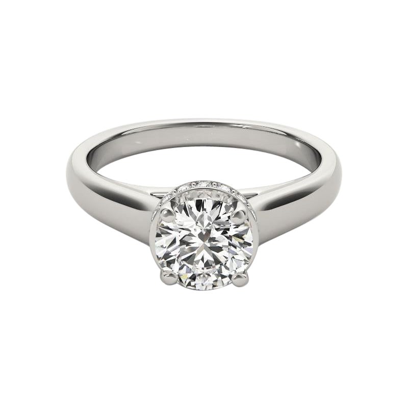 GIA Certified 1,20 Carat Round Hidden Halo Trellis in oro bianco 18K Diamond Ring