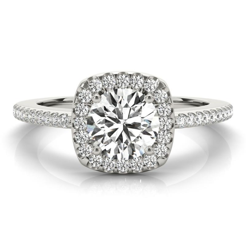 Bague en or blanc 18 carats diamant certifié GIA 1.20 carat Round Square Halo Pave Neuf - En vente à New York, NY