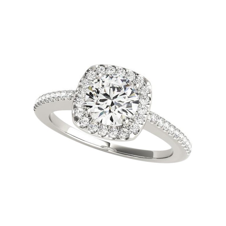 Bague en or blanc 18 carats diamant certifié GIA 1.20 carat Round Square Halo Pave en vente