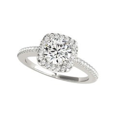 Bague en or blanc 18 carats diamant certifié GIA 1.20 carat Round Square Halo Pave