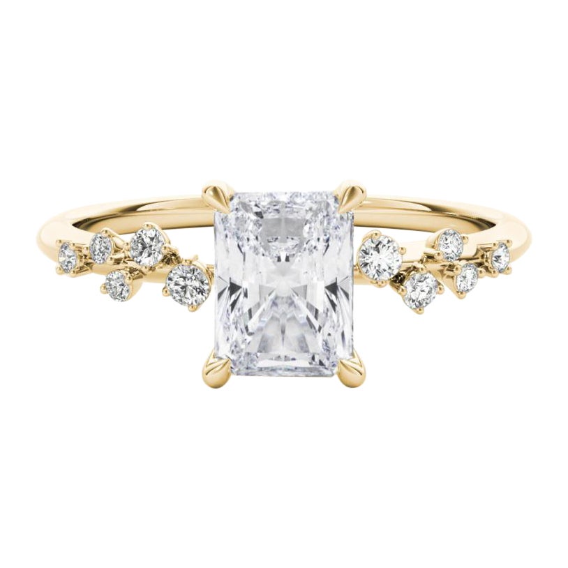 Bague à diamant radiant certifié GIA 1,20 carat Trellis Vine Cluster
