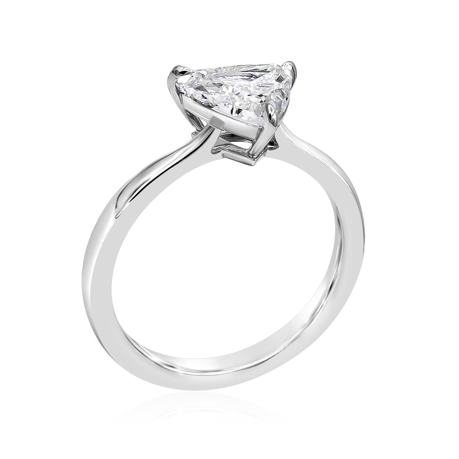 A unique engagement ring showcasing a 1.20 carat trillion diamond, set in a thin and chic platinum band. GIA certified the diamond as G color, VS1 clarity. Size 6.25 US (sizable upon request).

Style available in different price ranges. Prices are