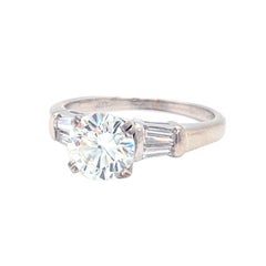 GIA Certified 1.20 Carat Tapered Baguette Round Diamond Platinum Ring