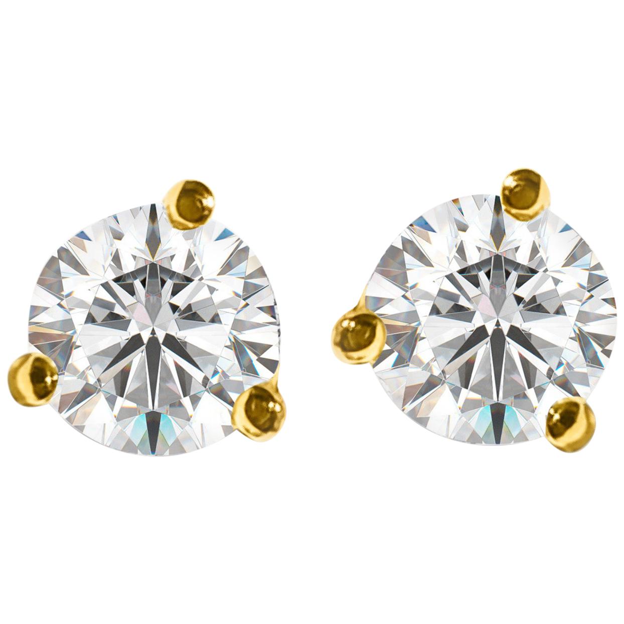 GIA Certified 1.20 Carat VVS Diamond Stud Earrings in 14 Karat Gold For Sale