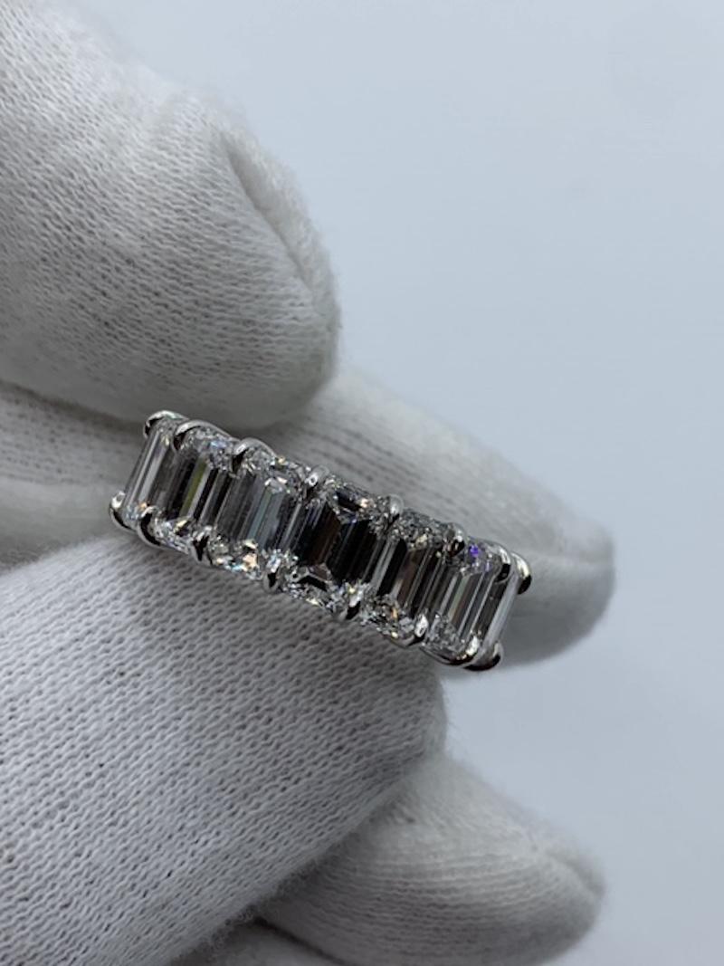 Contemporary GIA Certified 12.00 Carat Emerald Cut Diamond Eternity Band Ring For Sale