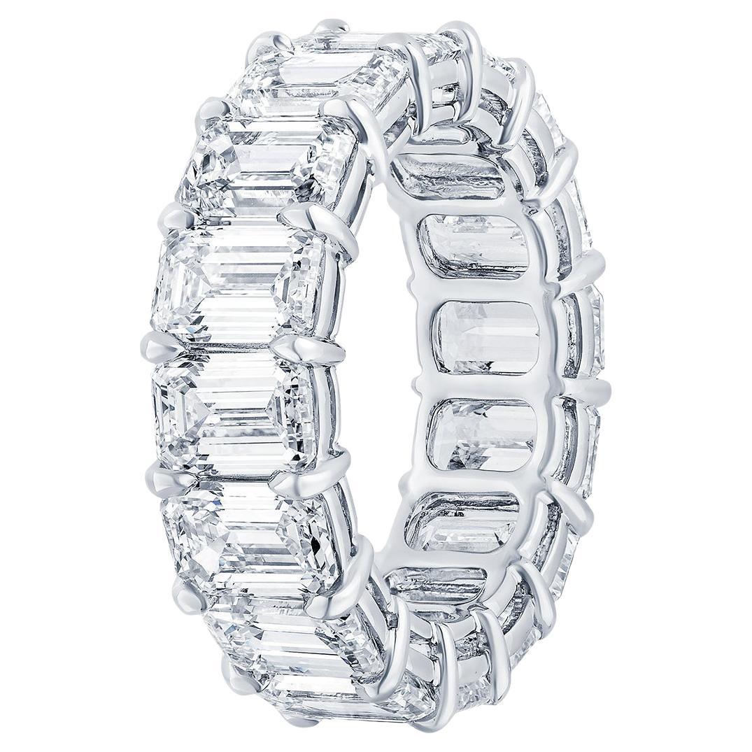 GIA Certified 12.00 Carat Emerald Cut Diamond Eternity Band Ring For Sale
