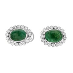 GIA Certified 12.00 Carat Emerald Diamond Platinum Halo Clip Post Earrings
