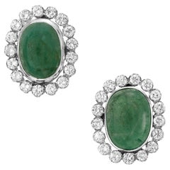 GIA Certified 12.00 Carat Emerald Diamond Platinum Halo Clip Post Earrings