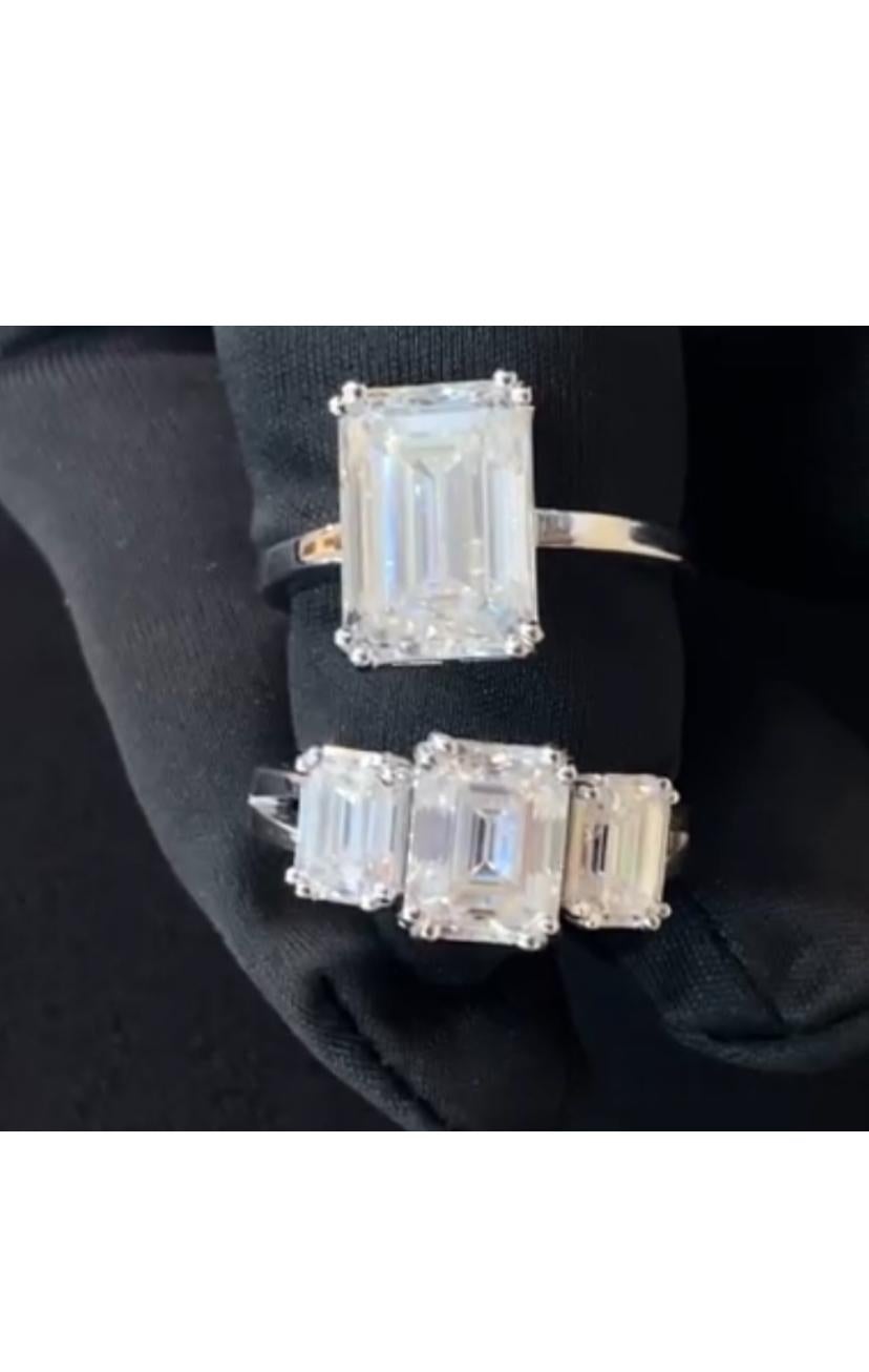 This is a perfect match, very adorable and contemporary design, ideal for fashion ladies.
Solitaire Ring come in 18K gold with a GIA certified Natural Diamond, in perfect emerald cut, of 6,00 carats, H color  SI1 clarity, so sparkly.
Three stone